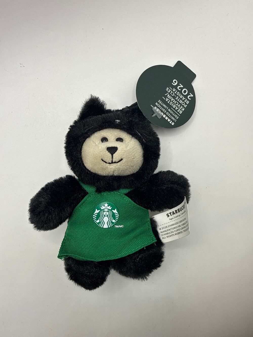 New Starbucks 2026 Halloween Barista Black Cat Plush Keychain Bearista Apron